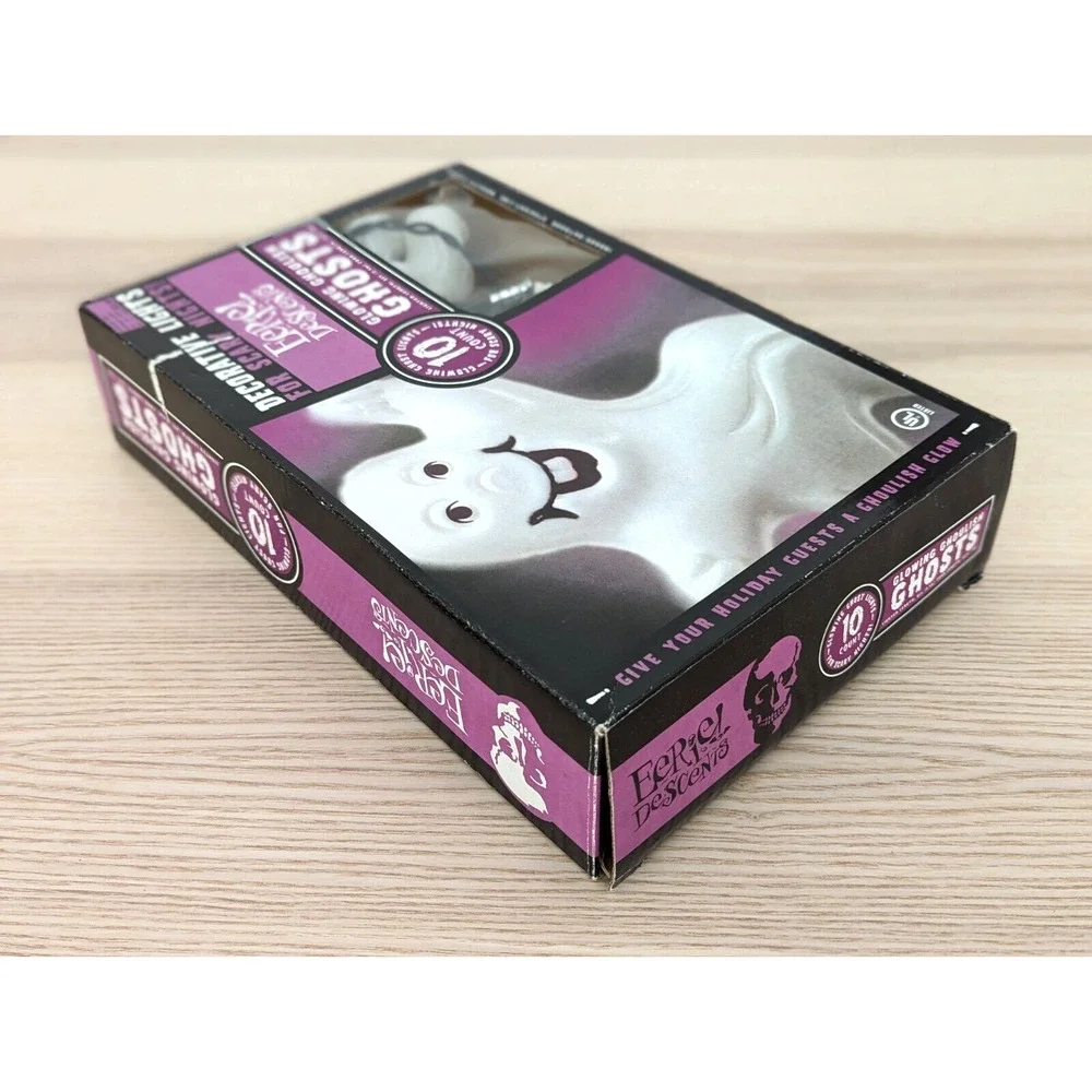 Vtg Eerie Descents Glowing Ghoulish Ghosts Blow Mold Halloween String Light Rare